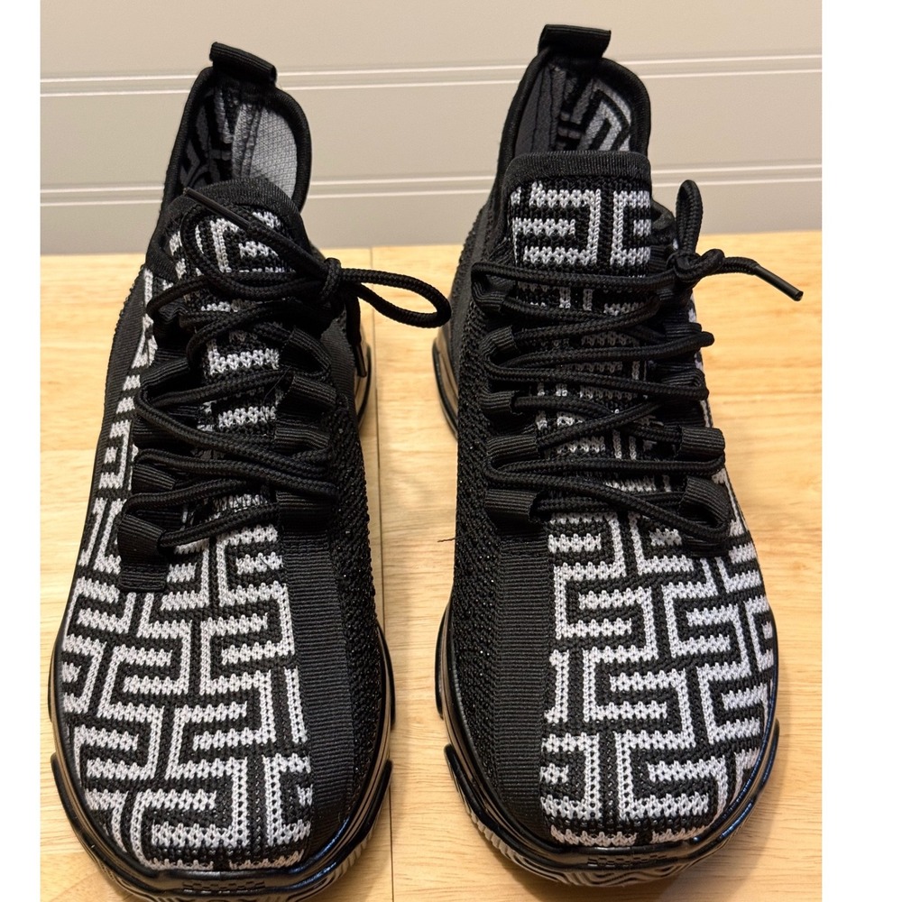 G.N.D. Women Black White Geometric Greek Key Knit Chunky Sneakers Size 8 GR1939